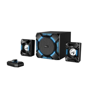 Cornetas Genius SW-G2 Gaming Madera Negra RCA 3.5MM 36W LED Azul Bajo Ajustable Control en Línea