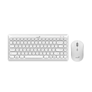 Kit Teclado Mouse Genius Luxemate Q8000 DPI 1600 3 Botones Inalámbrico Teclas Redondas Español Receptor USB Blanco