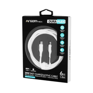 cable argom tipo c to lightning silicona 1.8 mts blanco