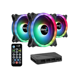 ventilador aerocool duo 12 pro kit 3 en 1 argb rpw hub h66f control remoto negro