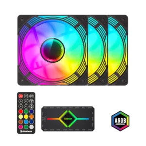 ventilador gamemax kf300 bk kit 3 en 1 argb rpm control remoto negro